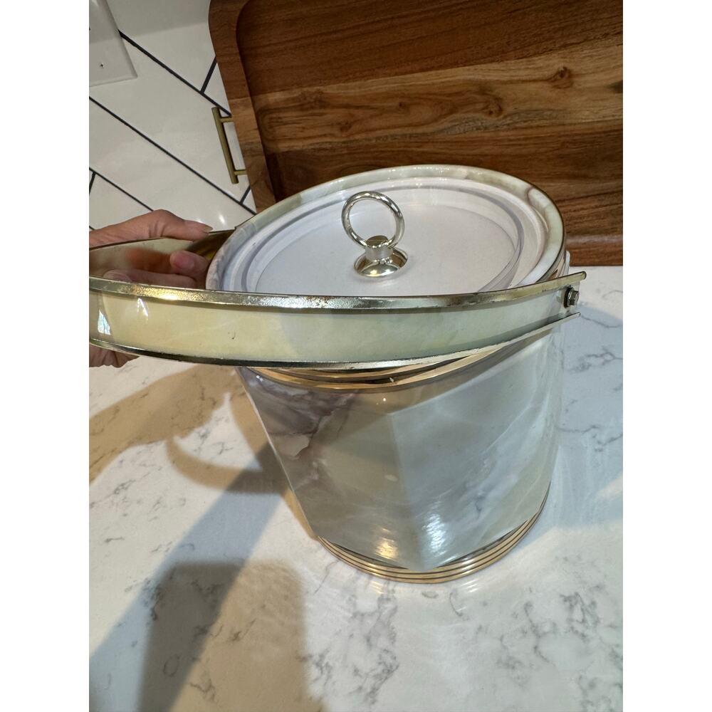 vintage mid-century modern insulated ice bucket faux-marble vinyl outer finish - Picture 8 of 15